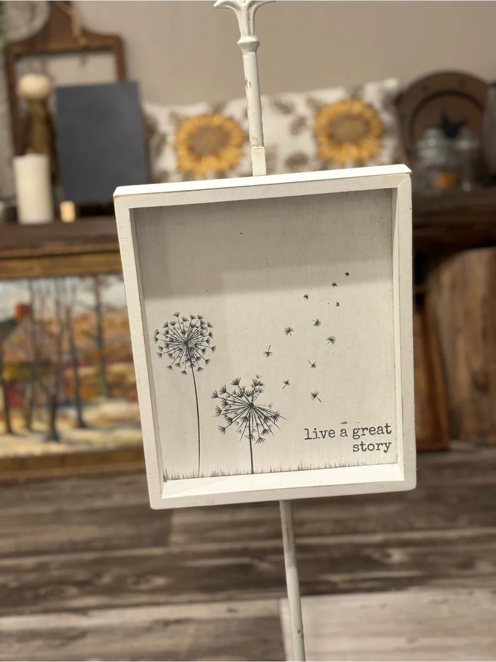 Live a Great Story White Dandelion Wall Art